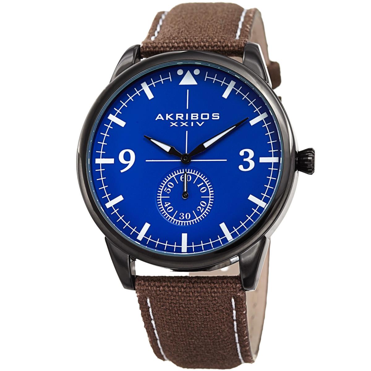 Men`s Akribos Xxiv AK938BR Small Seconds Leather and Canvas Strap Watch