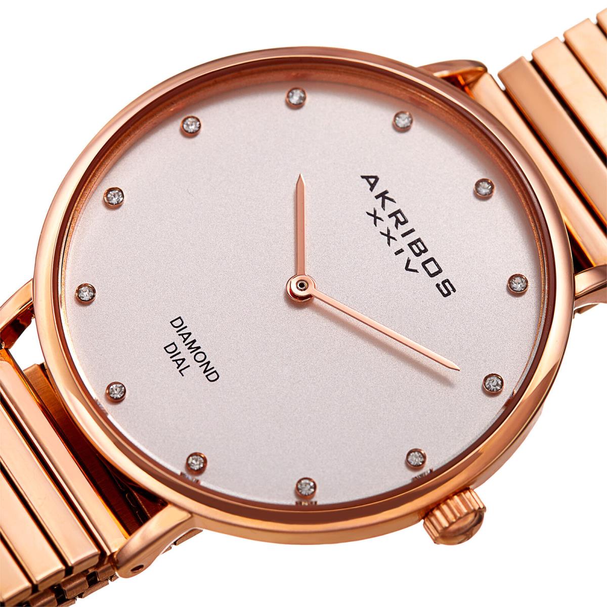 Women`s Akribos Xxiv AK927RG Rose Gold Expansion Band with Diamond Marker Watch