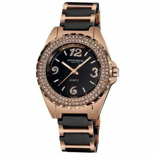 Akribos AK766RG Womens Three Piece Gift Set Diamonds Rose Gold Crystal Watch