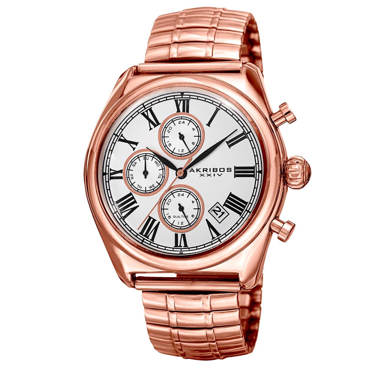 Men`s Akribos Xxiv AK827RG Multifunction Rose-tone Expandable Bracelet Watch