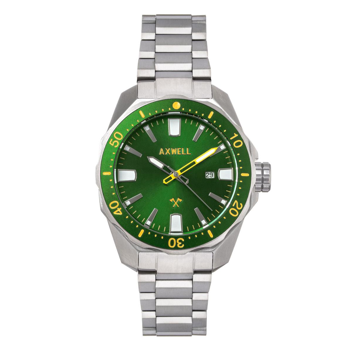 Axwell Timber Bracelet Watch w/ Date - Green - Dial: Green, Band: Silver, Bezel: Green