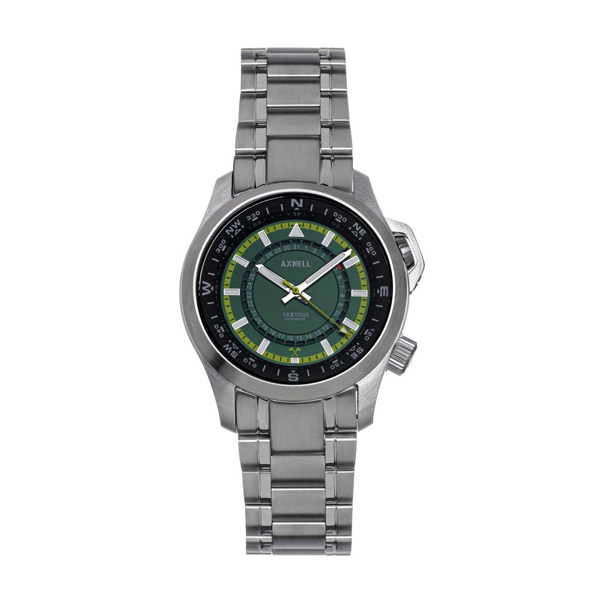 Axwell Vertigo Bracelet Watch W/date - Green - Dial: Green, Band: Silver, Bezel: Silver