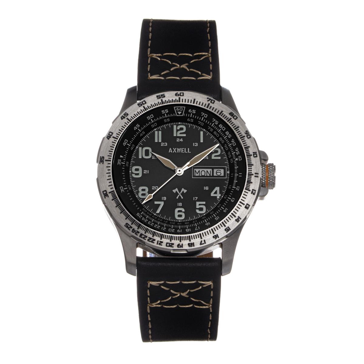 Axwell Blazer Leather Strap Watch - Black/silver