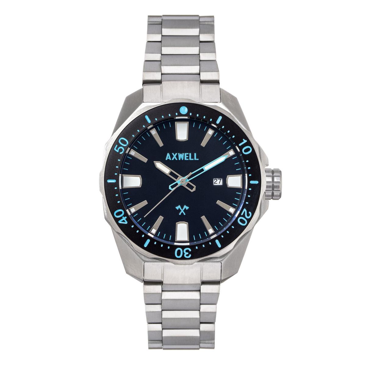 Axwell Timber Bracelet Watch w/ Date - Black/blue - Dial: Black, Band: Silver, Bezel: Black