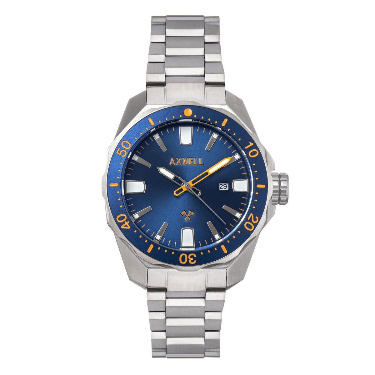 Axwell Timber Bracelet Watch w/ Date - Navy - Dial: Navy, Band: Silver, Bezel: Blue