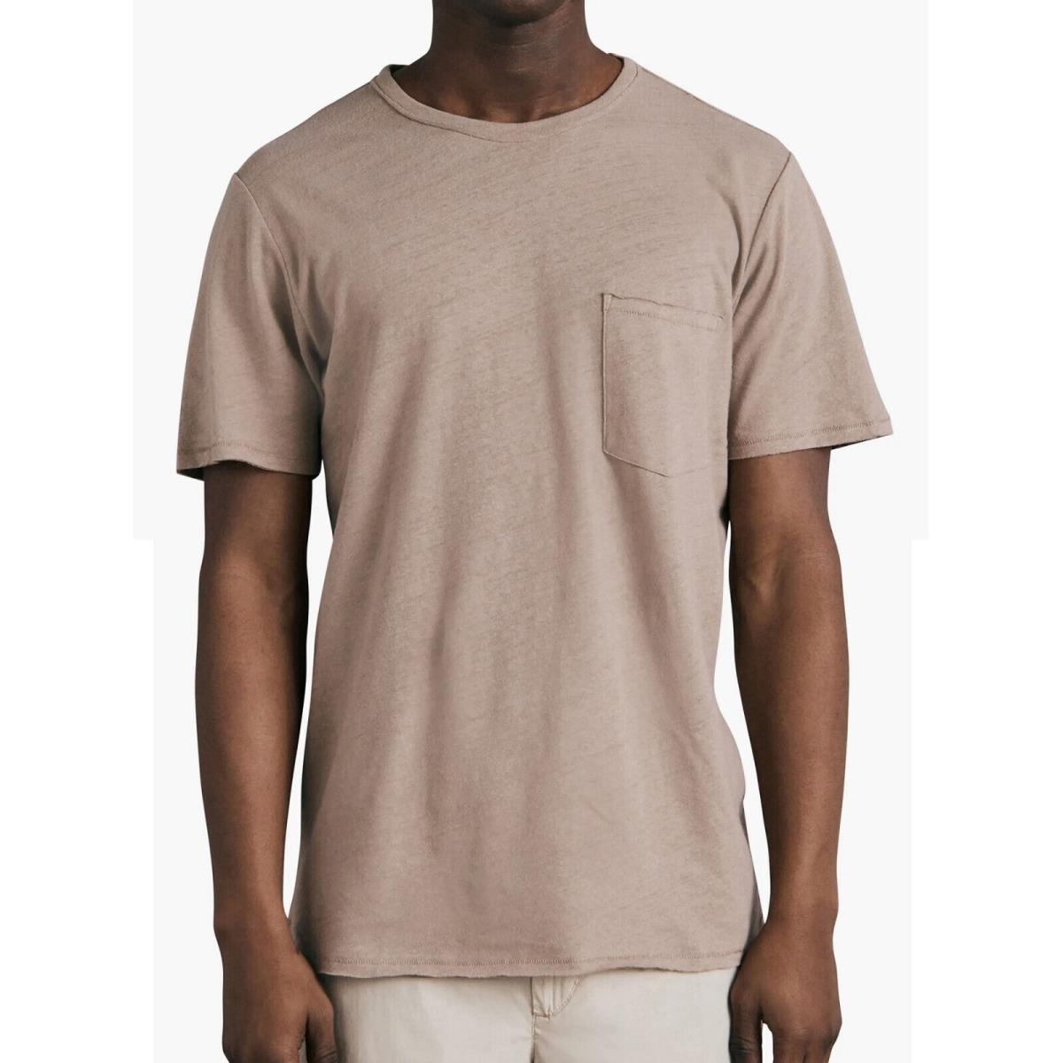 Rag Bone Men`s Short Sleeve Miles Tee Linen Blend Raw Edges Shirt Greige