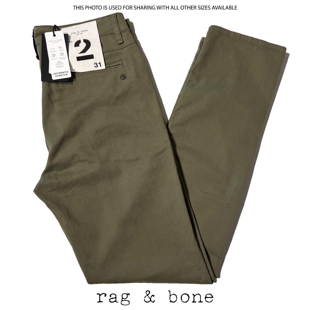 Rag Bone Men`s Fit 2 Stretch Pale Army Green Slim Twill Chino