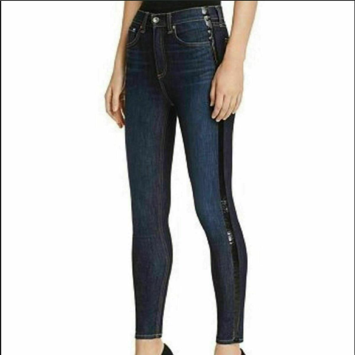 Rag Bone High Rise Ankle Skinny Jeans Mad River Tuxedo Size 30