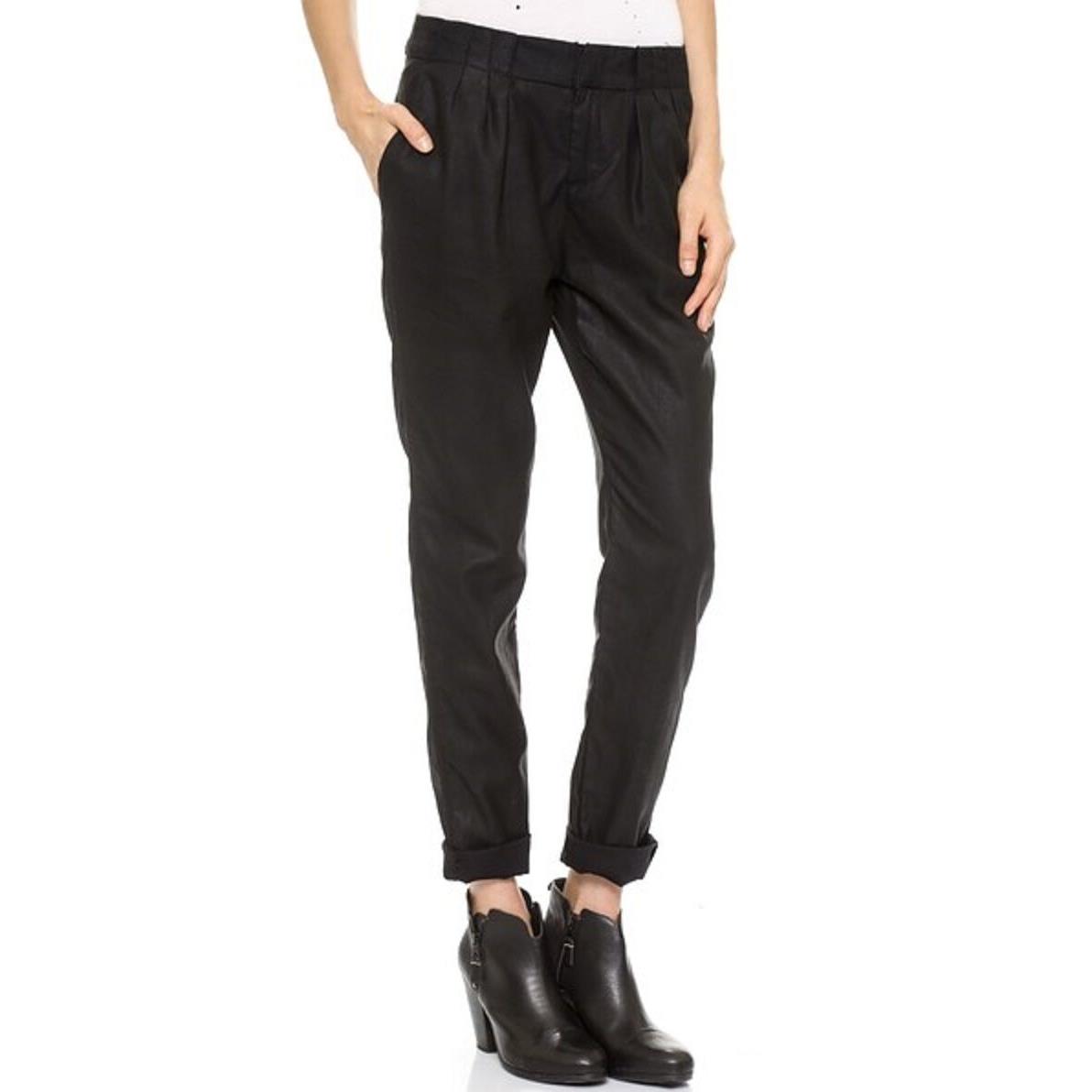 Rag Bone/jean Women`s Aberdeen Coated Trouser Pleated Black Pants 25