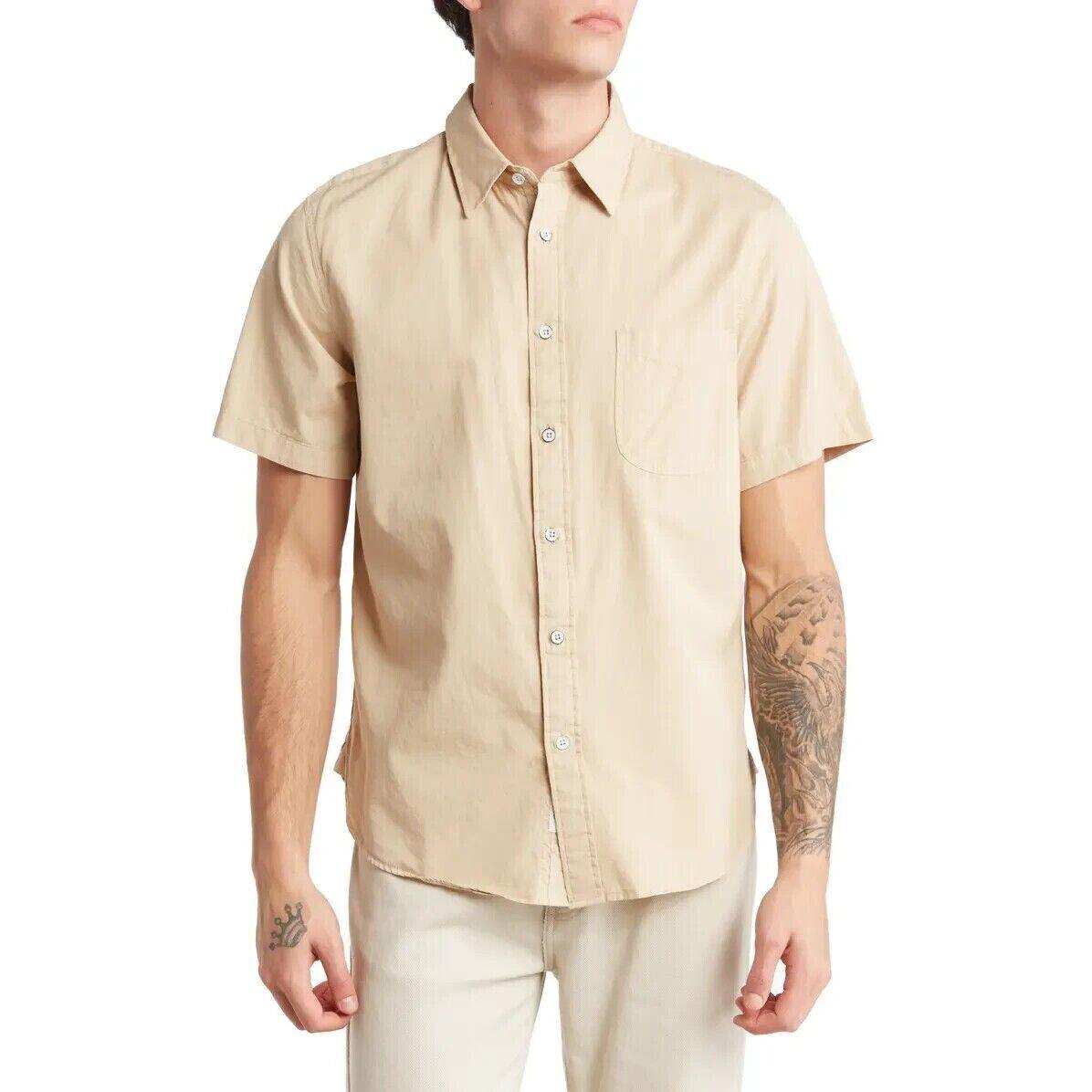 Rag and Bone Gus Solid Short Sleeve Button-up Shirt Warm Khaki Sz.medium