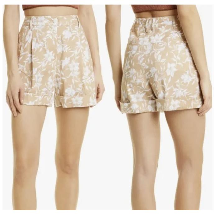 Rag Bone Womens Tan White Ivy Printed Linen Blend Classic Fit Shorts 0