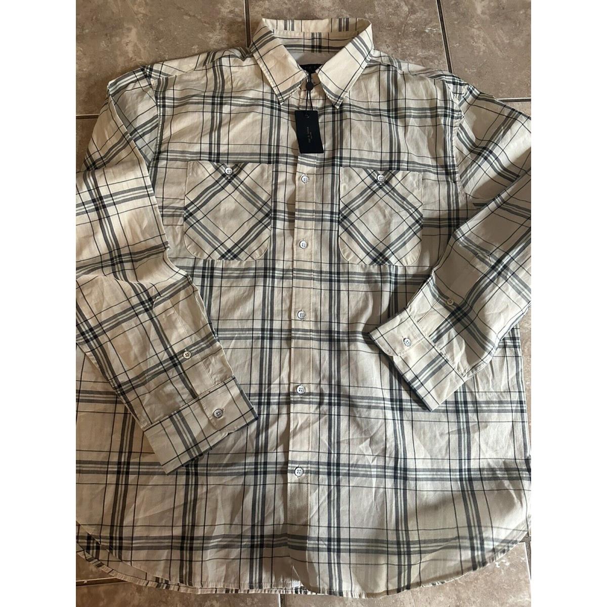 Rag Bone Xxl 2XL White Beige Plaid LS Men Shirt Gus