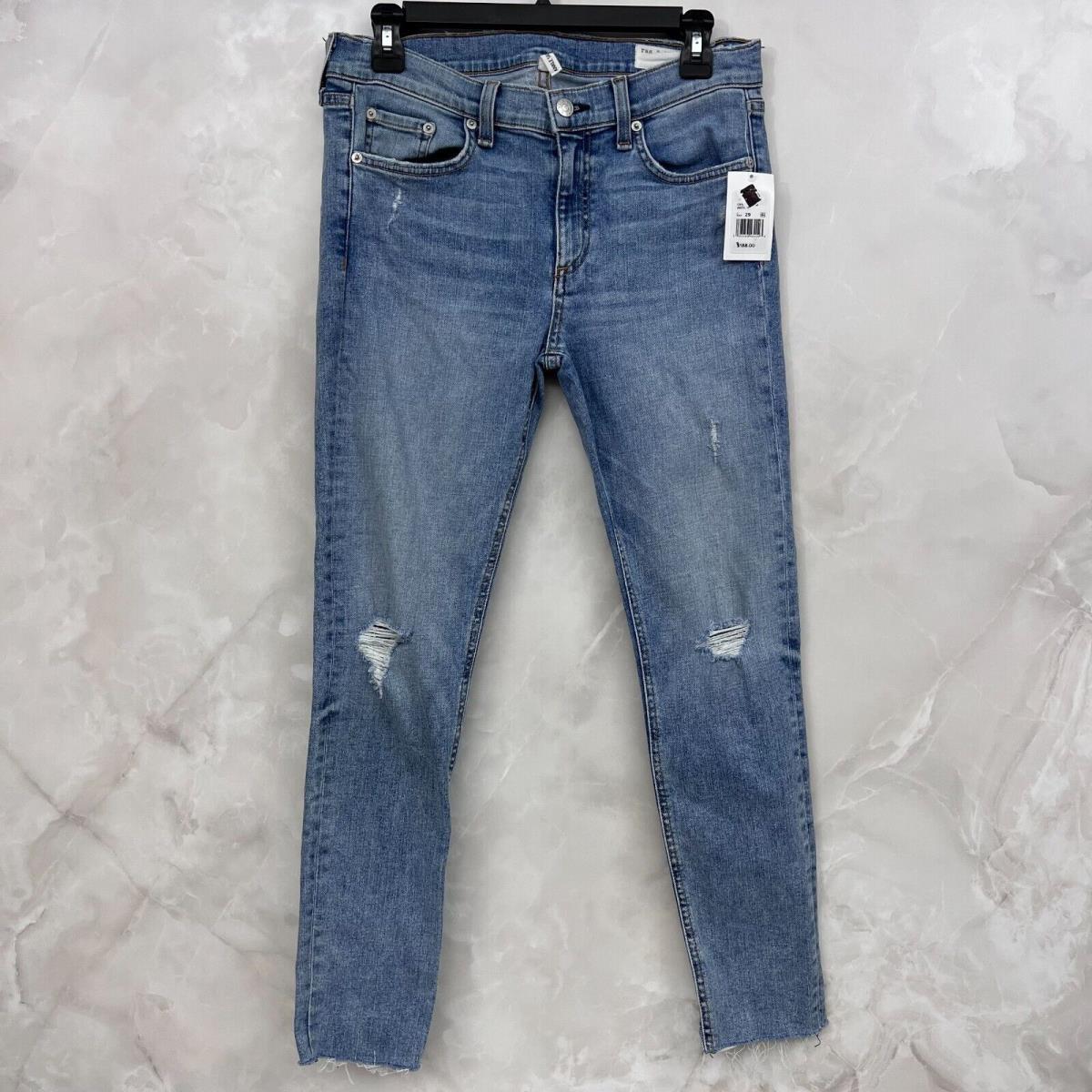 Rag Bone Women`s Blue Distressed Denim Ankle Skinny Stretch Jeans Size 29