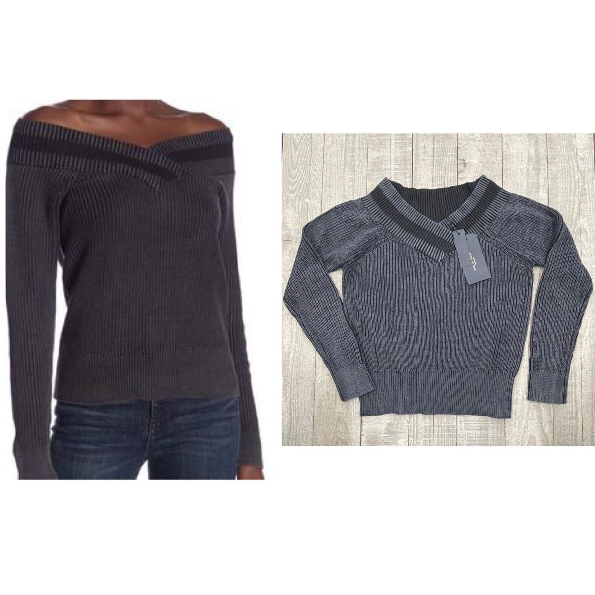 Rag Bone Dawn Off The Shoulder Pullover Sweater In Black Wash Size: S