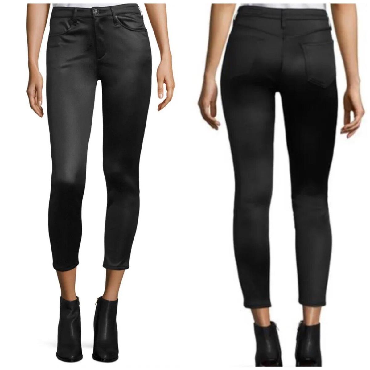 Rag Bone High Rise Ankle Skinny Pants In Black Sateen Size: 26