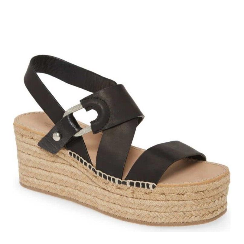 Rag Bone August Womens Black Leather Platform Espadrille Wedge Sandals Size 10