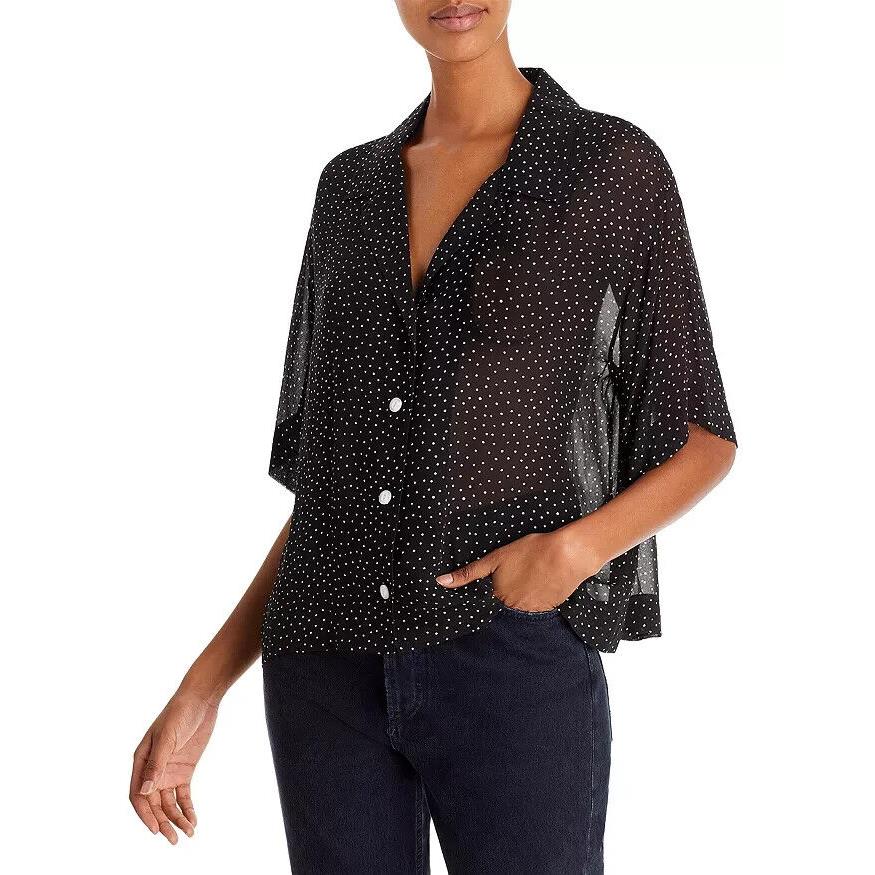 Rag Bone Reed Semi Sheer Polka Dot Shirt Women`s XS Black Multi Short Sleeves