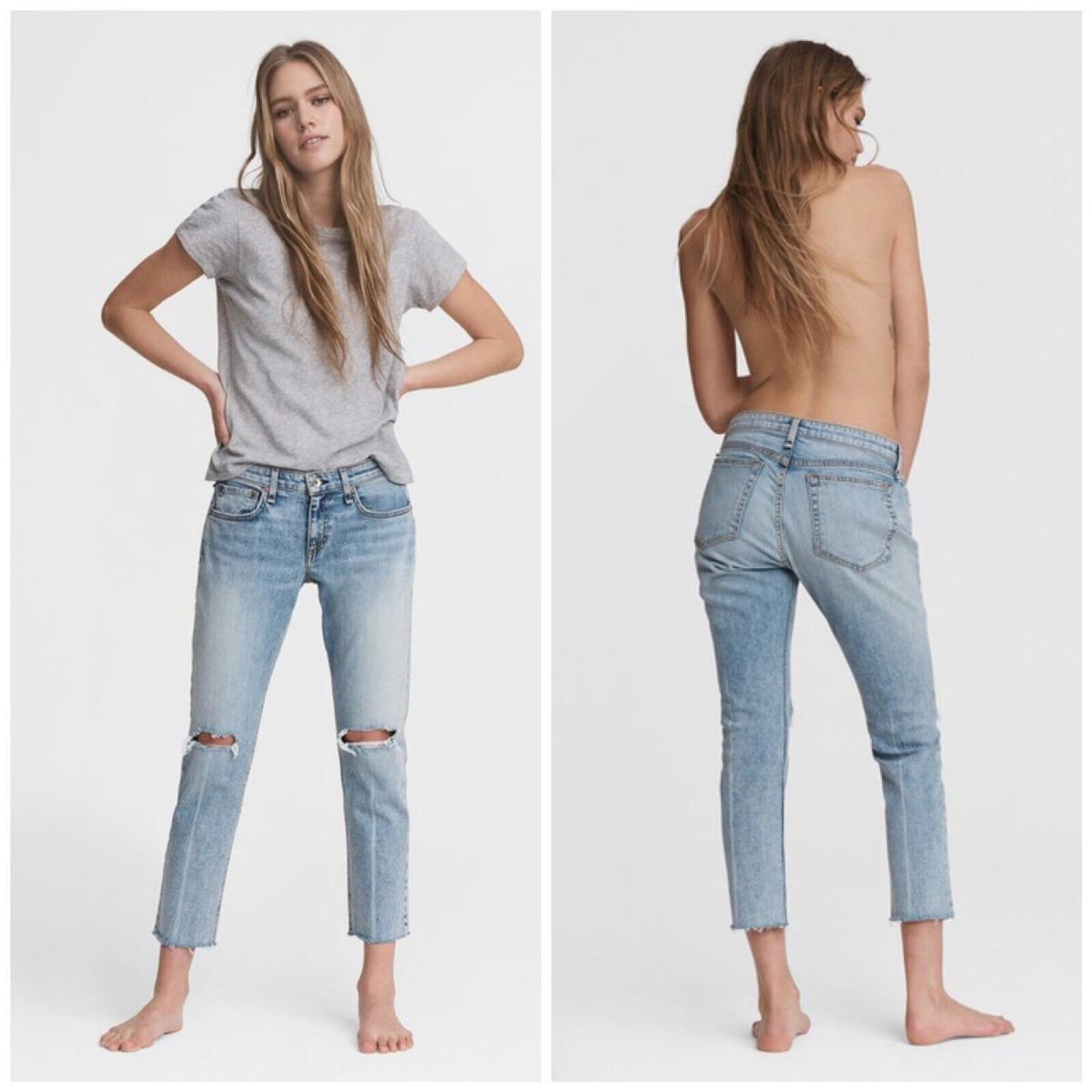 Rag Bone Dre Low Rise Slim Boyfriend Jeans In Stella W/holes Size: 27