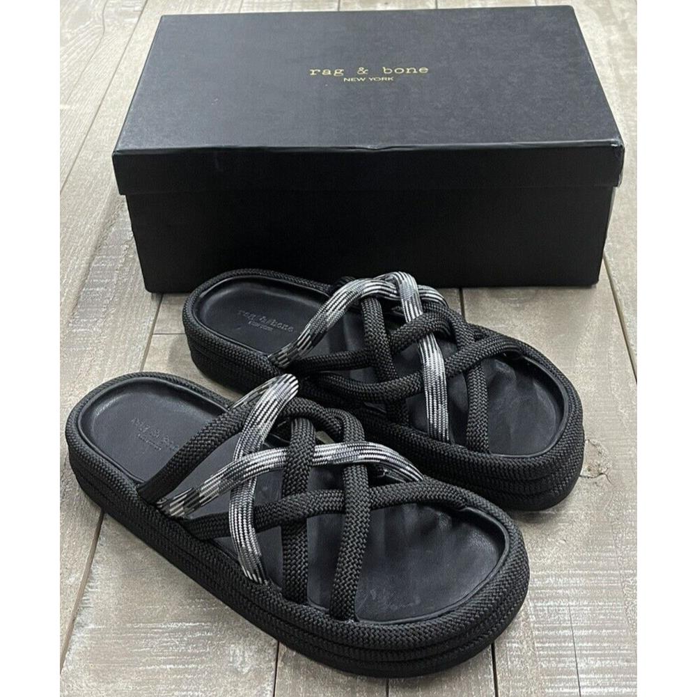 Rag Bone Kris Slip On Strappy Sandal In Black Size: 39 US 9