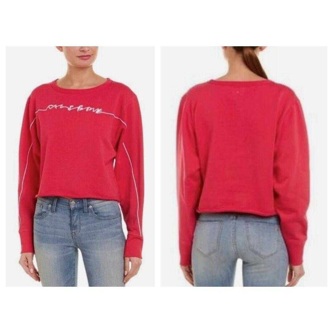 Rag Bone The Script Logo Cropped Pullover In Bright Rose Size: M