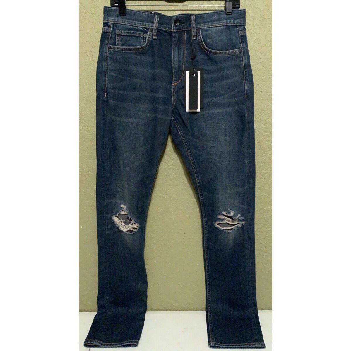 Rag Bone Men`s Size 30x32 Fit 1 Skinny Distressed Aero Stretch Blue Jeans