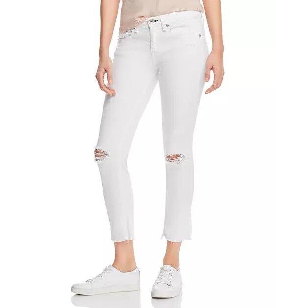 Rag Bone Dre Low-rise Ankle Slim Boyfriend Jeans White W/holes SZ:25