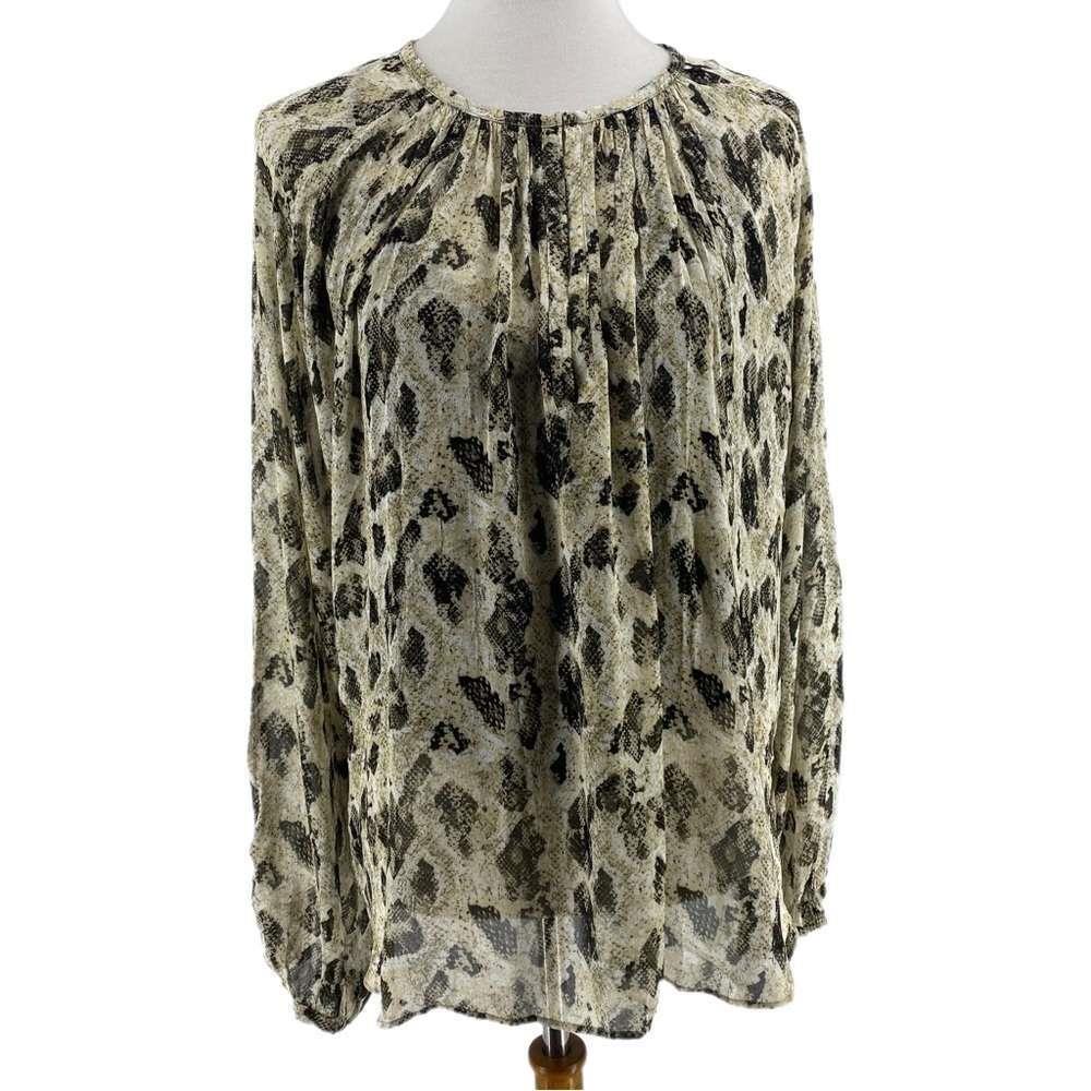 Rag Bone Pale Yellow Black Patterned Sheer Long Sleeve Shirt