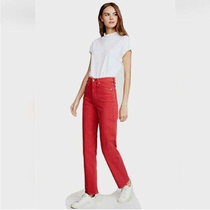 Rag Bone Jane Super High Rise Cigarette Sz 24 Fire Red Stretch Jeans