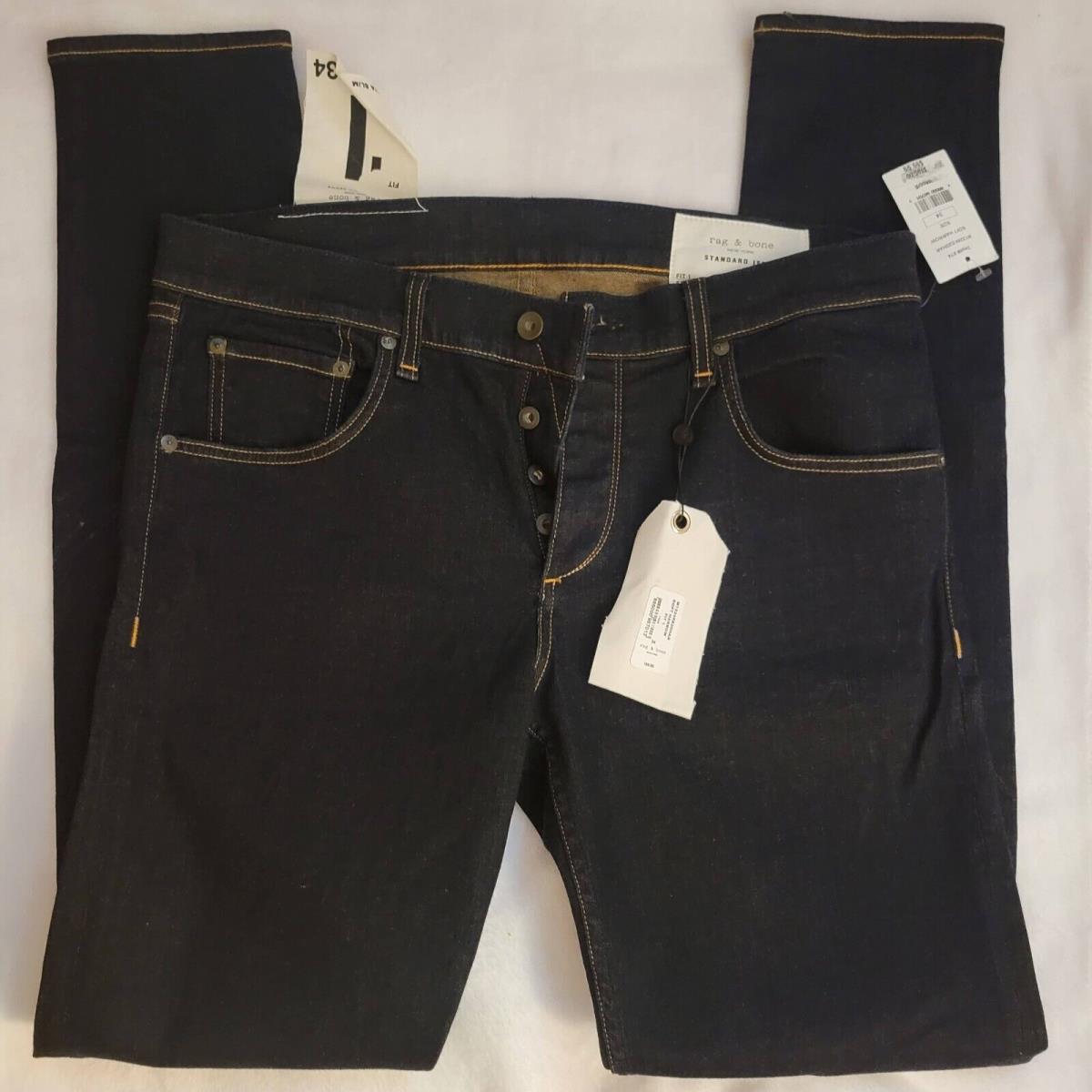 Rag Bone `fit 1` Men`s Indigo Rinse Selvedge Skinny Fit Jeans 34 x 35.5