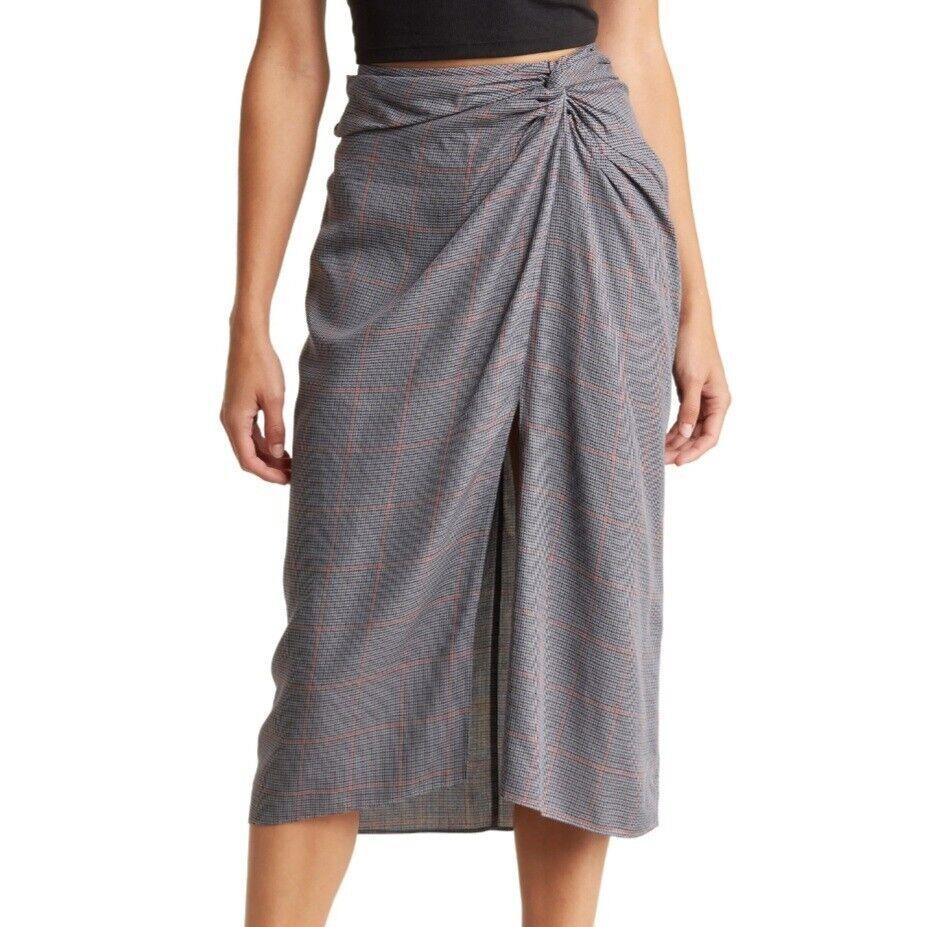 Rag and Bone Amber Plaid Midi Skirt Grey Multi Womens Size 2