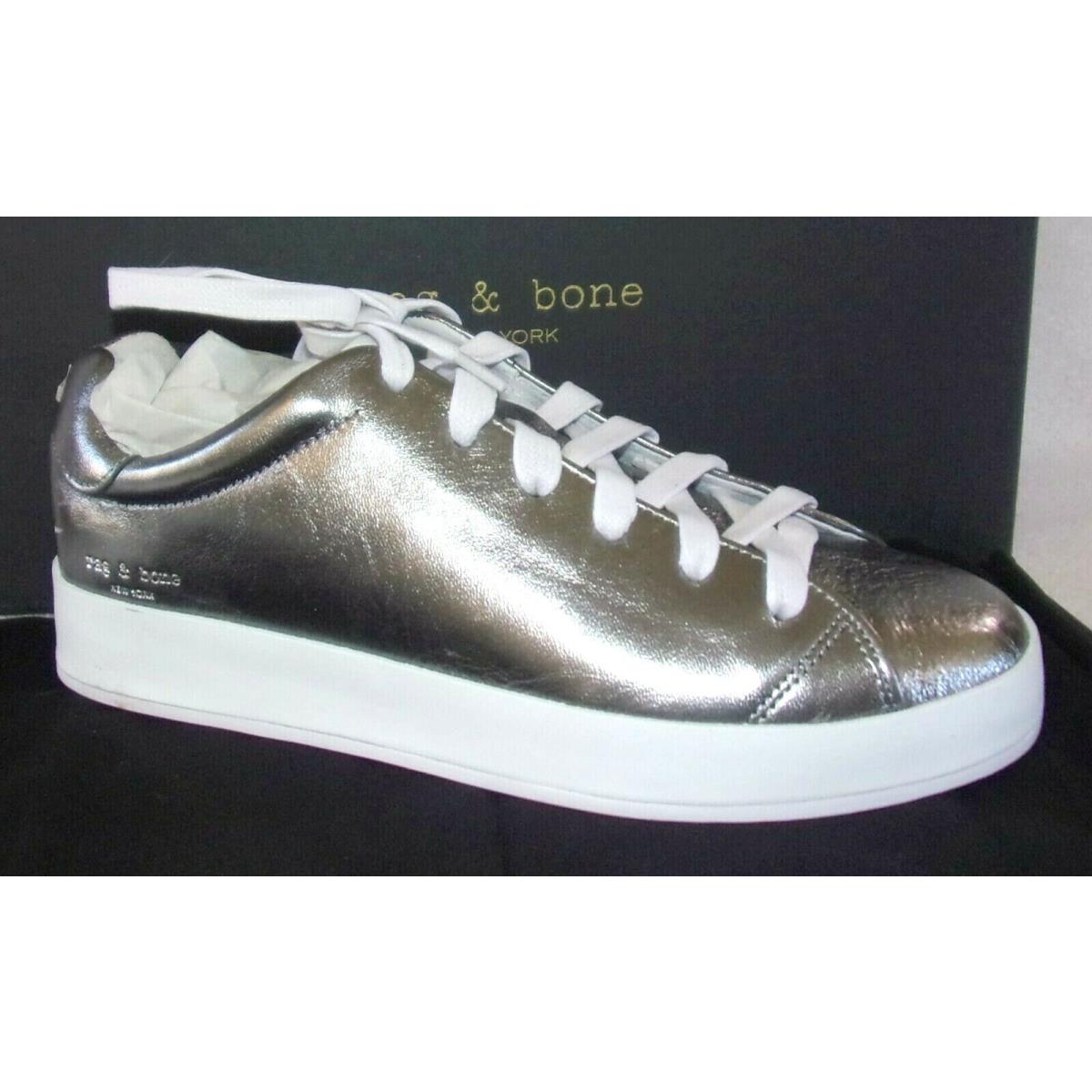 Women`s Rag Bone Rb1 Grey Metallic Leather Top Sneakers 6.5US / 36.5EU