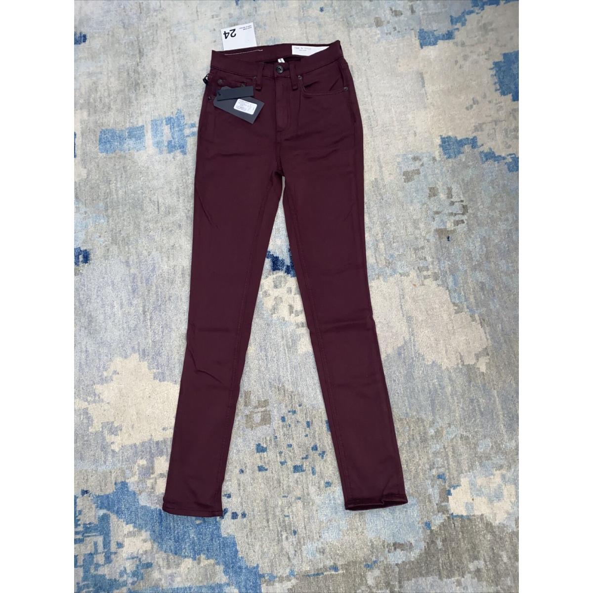 Rag and Bone W1566O163BUR Burgundy High Rise Ankle Skinny Jeans Sz 24