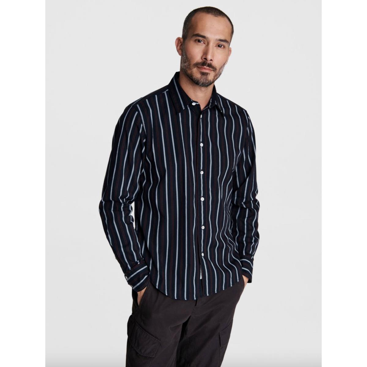 Rag Bone Rove Navy Striped Cotton Blend Slim Fit Shirt Small