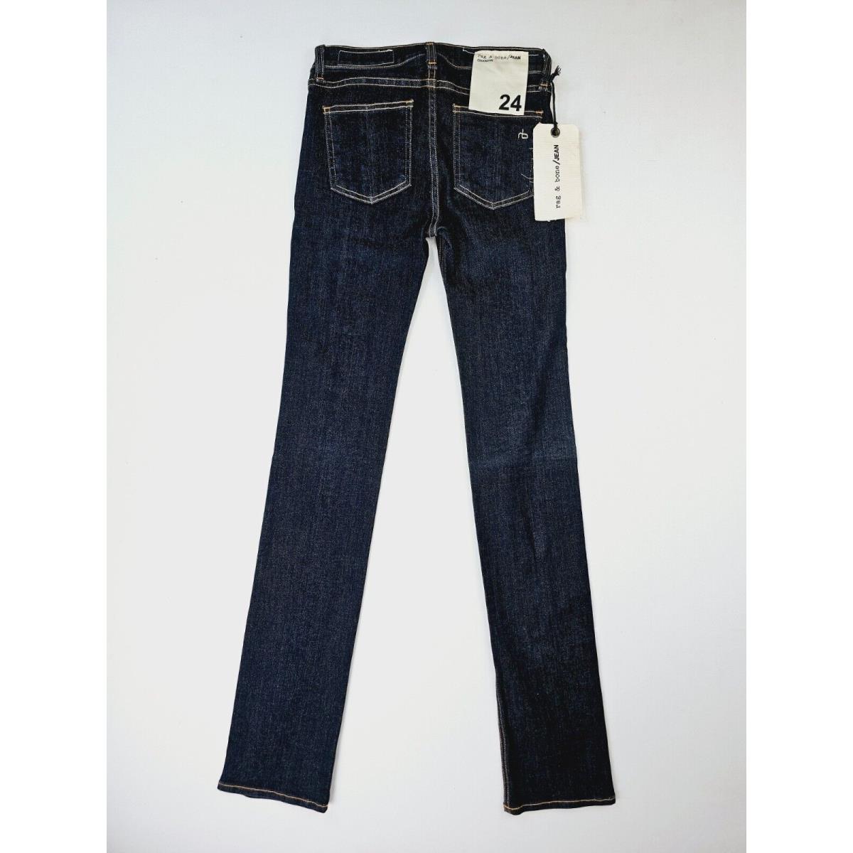 Rag Bone Size 24X34 Women`s Cigarette Blue Denim Embroidered Logo Denim Jeans