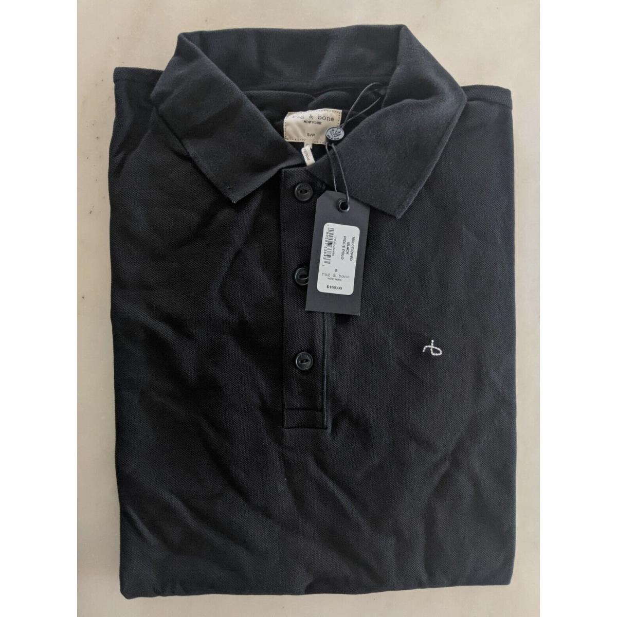 sz Small Rag Bone Men`s Polo Shirt Black rb Logo