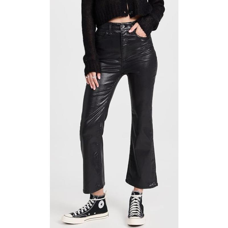 Rag Bone Women`s Casey Jeans 16/33 Coated Black High Rise Flare Ankle Crop