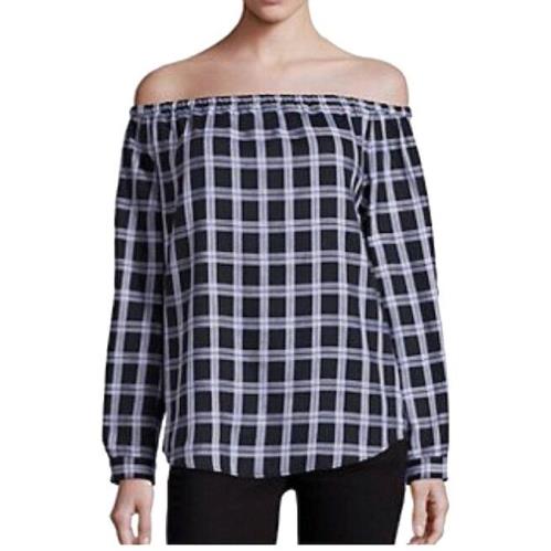 Rag and Bone Greta Off The Shoulder Black/grey Check Blouse Top M