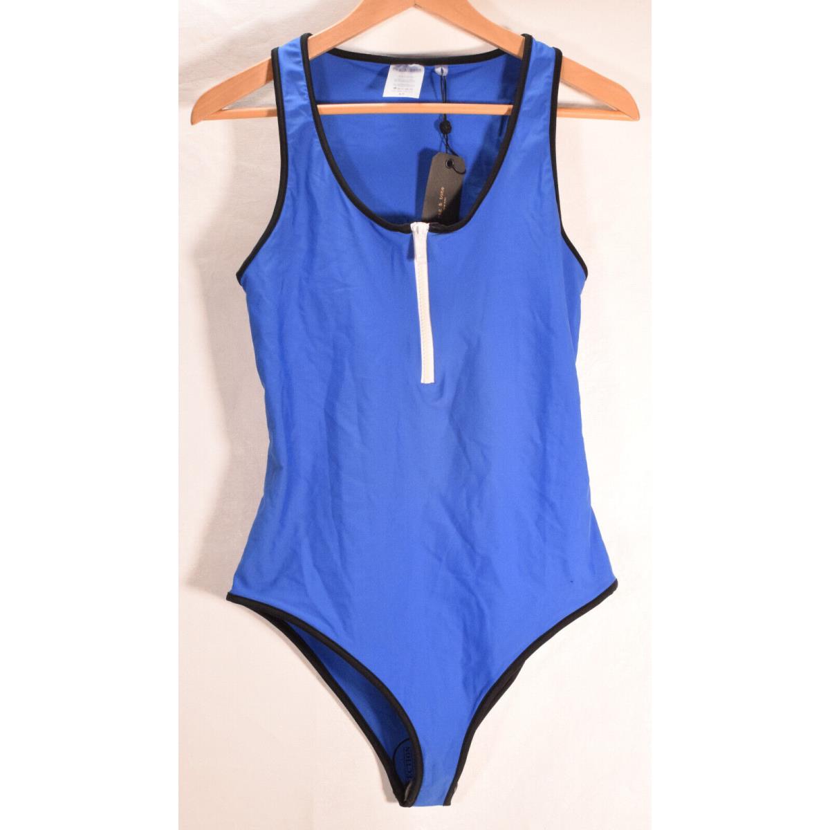 Rag Bone Womens Cobalt Zip One Piece Swimsuit Blue S