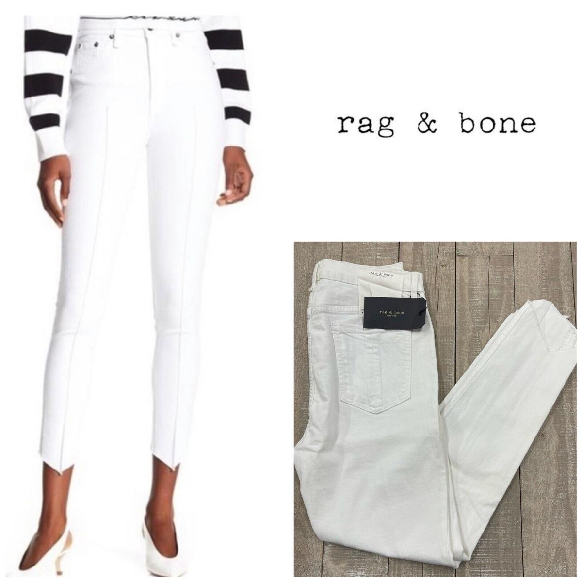 Rag Bone High Rise Ankle Skinny Jeans In White Manson Size: 27