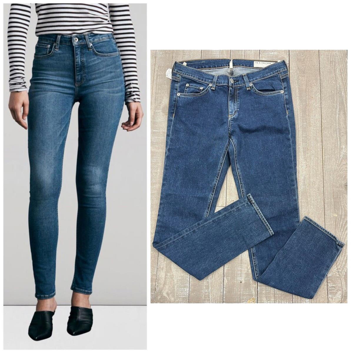 Rag Bone Mid Rise Ankle Skinny In Blue Size:29