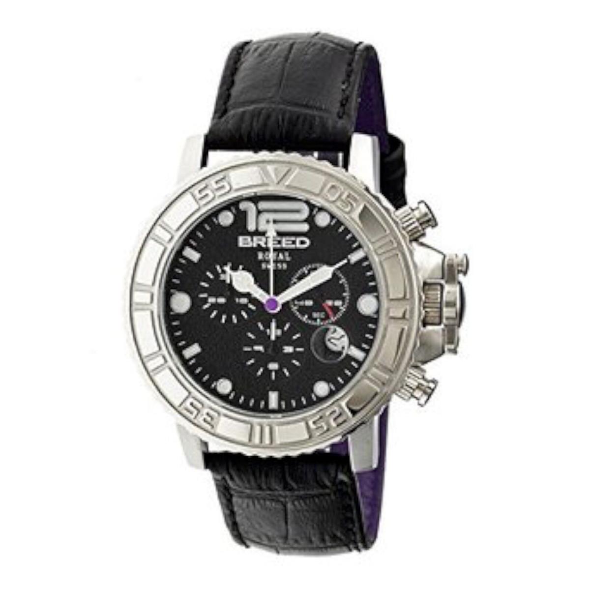 Breed BRD4702 Mens Von Glarus Black Leather Round Chrono Fashion Watch Royal