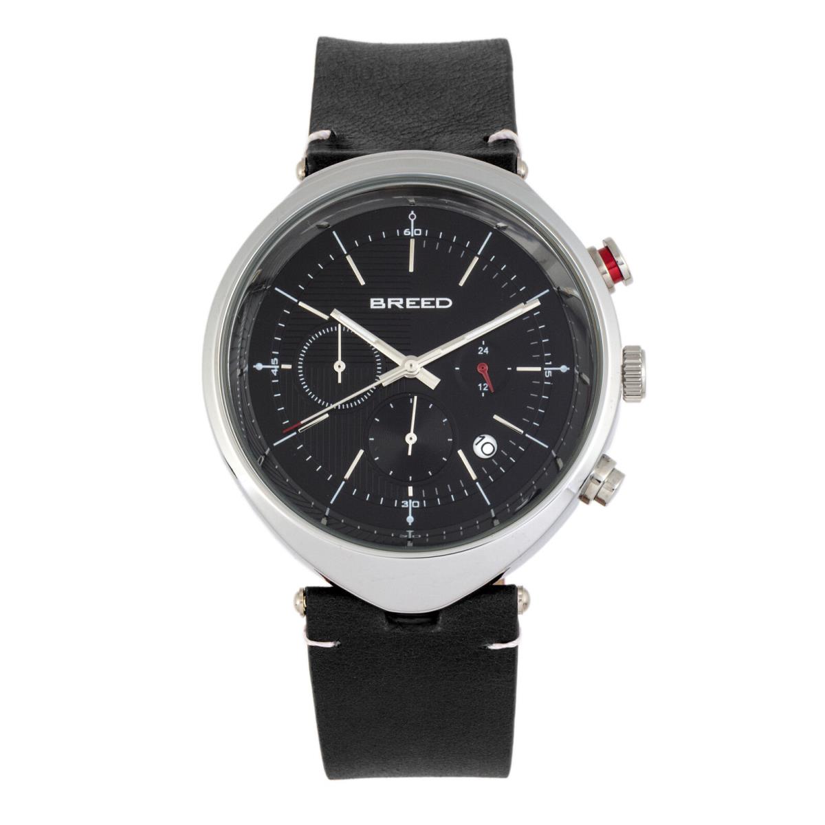 Breed Tempest Chronograph Leather-band Watch W/date - Black