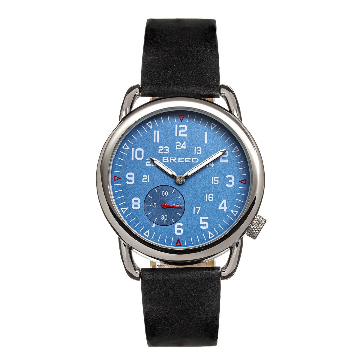 Breed Regulator Leather-band Watch W/second Sub-dial - Black/blue