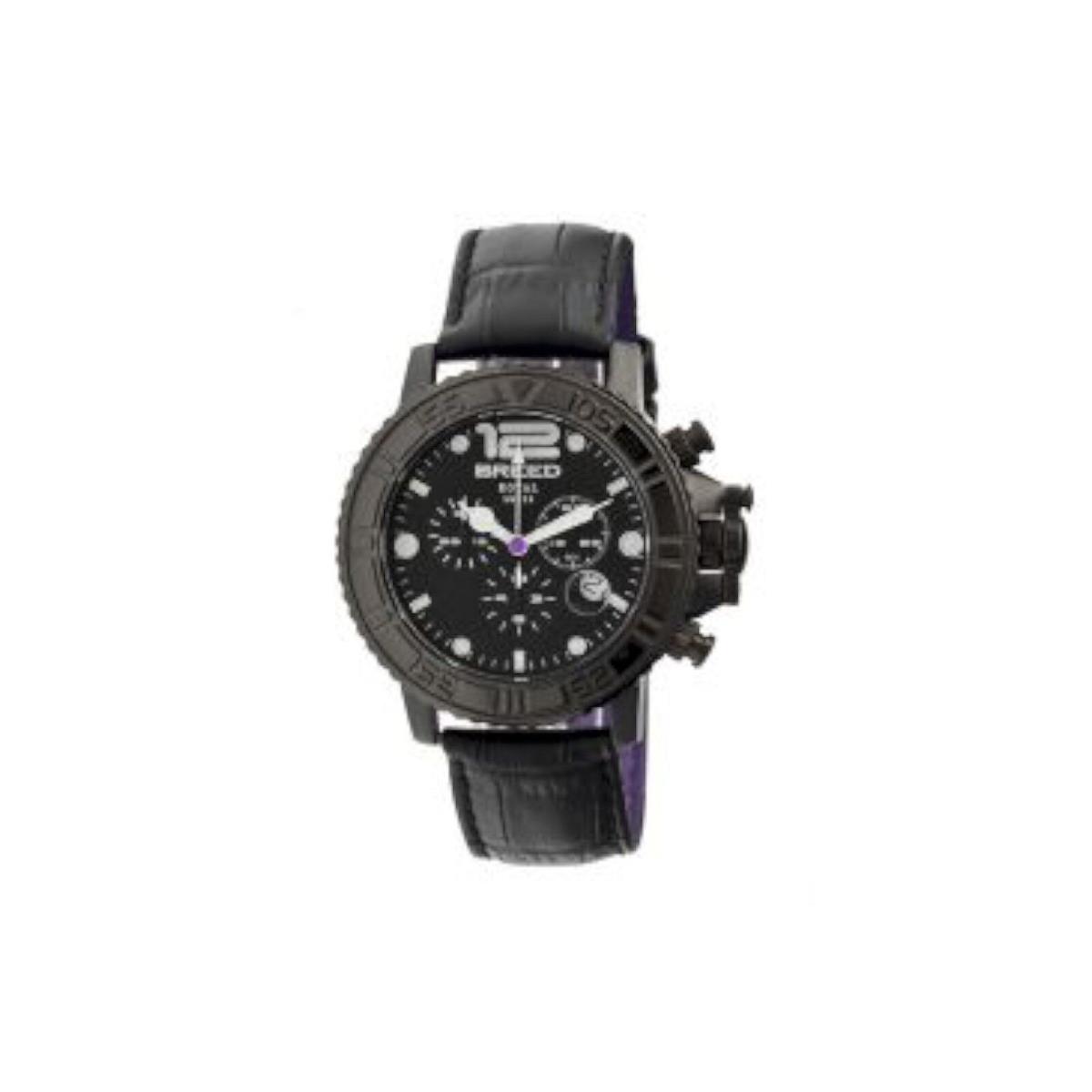 Breed BRD4704 Men`s Von Glarus Black Leather Chrono Dial Watch Royal Swiss - Dial: Black, Band: Black, Bezel: Black