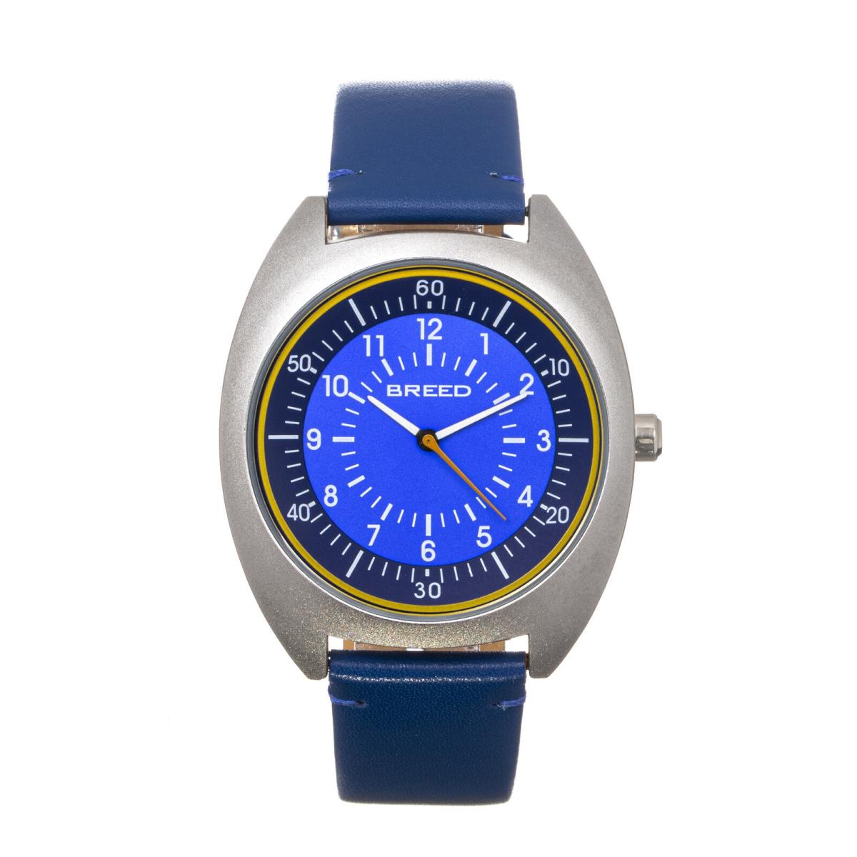 Breed Victor Leather-band Watch - Blue - Dial: Blue, Band: Blue, Bezel: Silver