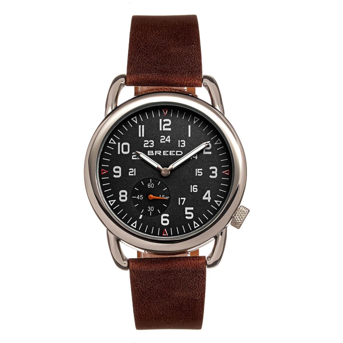 Breed Regulator Leather-band Watch W/second Sub-dial - Brown/black - Dial: Black, Band: Brown, Bezel: Silver