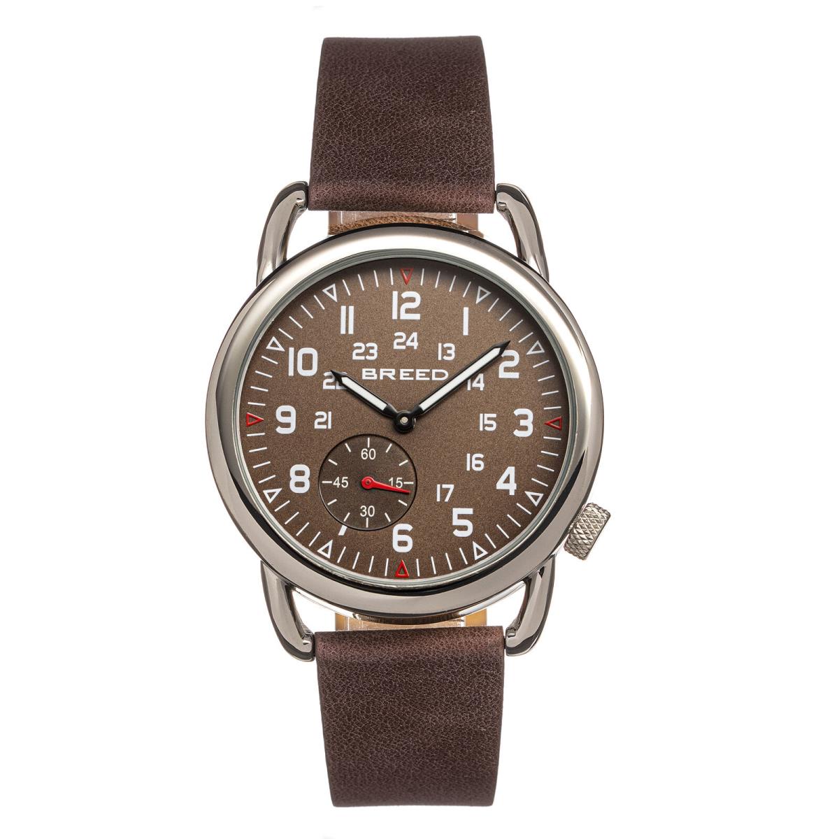 Breed Regulator Leather-band Watch W/second Sub-dial - Dark Brown - Dial: Brown, Band: Brown, Bezel: Silver