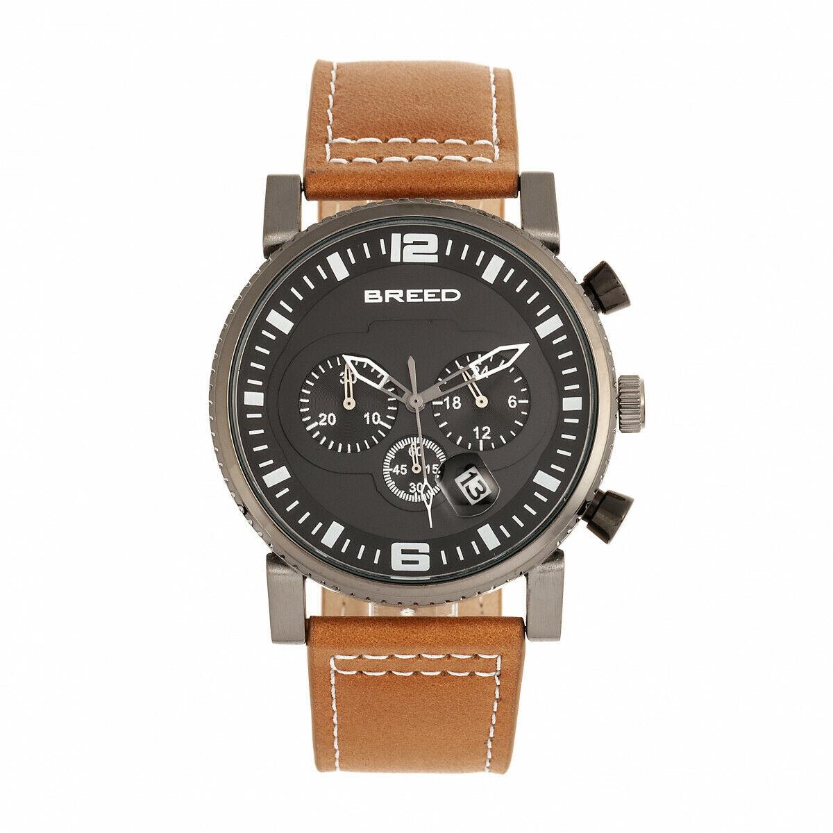 Breed Ryker Chronograph Leather-band Watch W/date - Camel/gunmetal