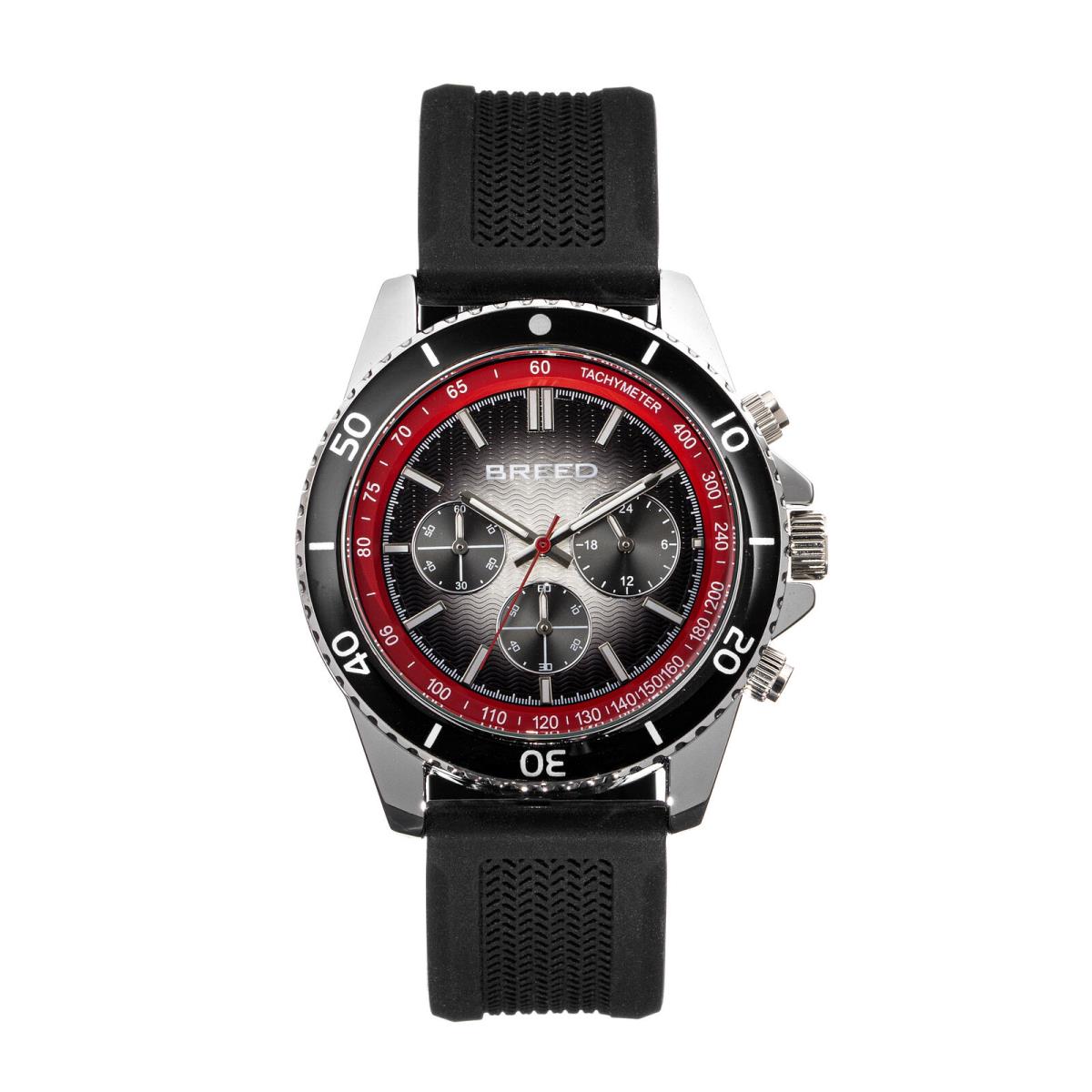 Breed Tempo Chronograph Strap Watch - Black/red - Dial: Black & Red, Band: Black, Bezel: Black