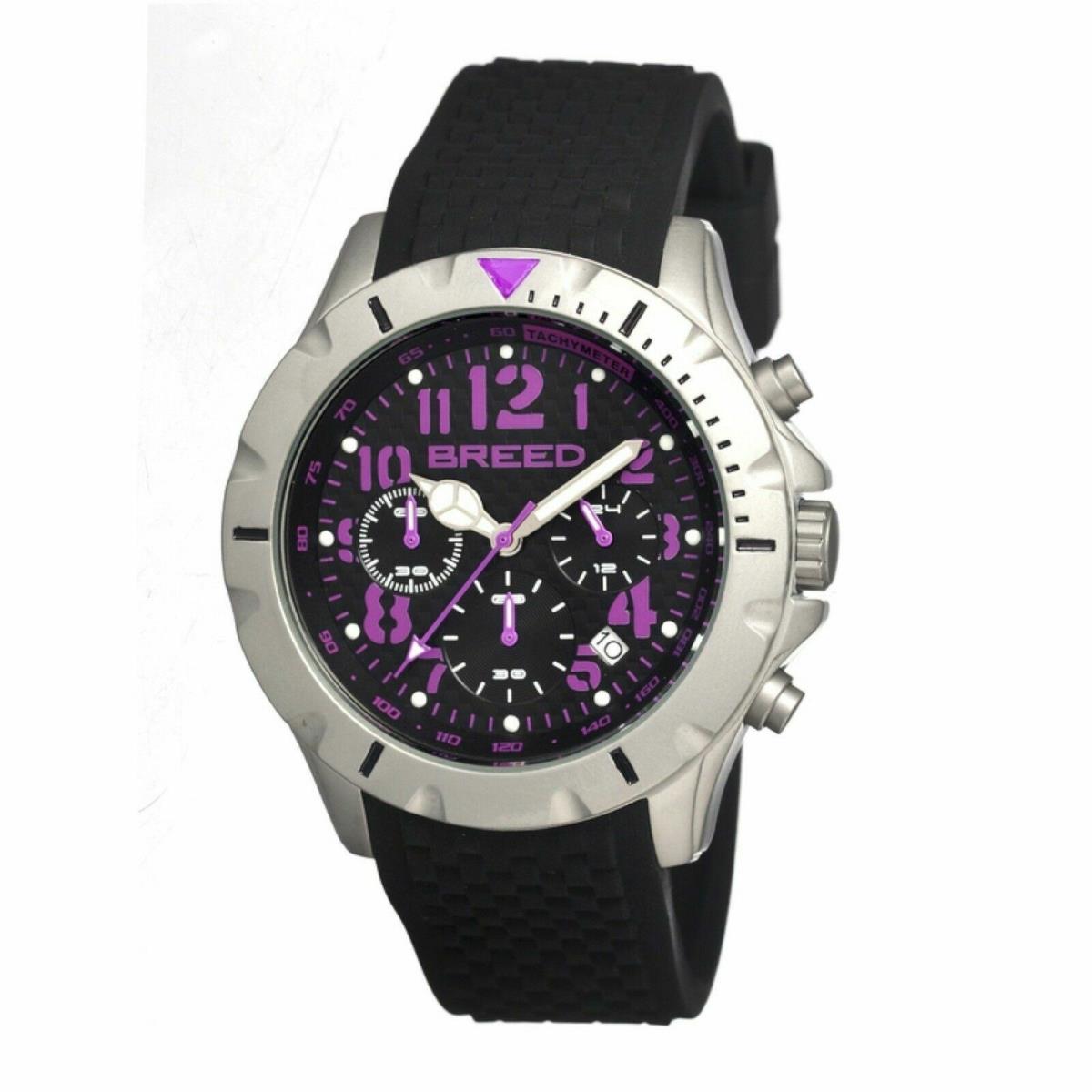 Breed BRD3605 Mens Sergeant Purple Accent Black Dial Silicone Band Watch Hip